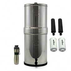 Imperial Berkey Drinking Water Filtration System w/ 2 Black Filters  2 Fluoride Filters  and Berkey Stainless Steel Bottle - Silver - B01H44ODUC